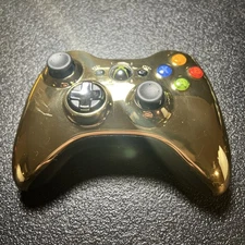 Xbox 360 Gold Chrome Wireless Controller OEM Genuine (New Thumbsticks)