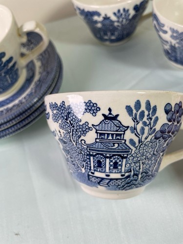 Vintage Churchill England Blue Willow Teetasse & Untertasse Set - blau/weiß x4 - Bild 3 von 5