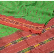 Sanskriti Vintage Green Red Sarees Pure Silk Fabric Ikat Pochampally 5 Yd Sari