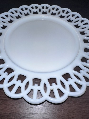 "Plato decorativo vintage Westmoreland blanco vidrio esmerilado borde con cordones 9""" - Imagen 3 de 5