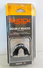 Shock Doctor Mouthguard Double Braces Strapless, YOUTH 11- (Black w White Fangs)