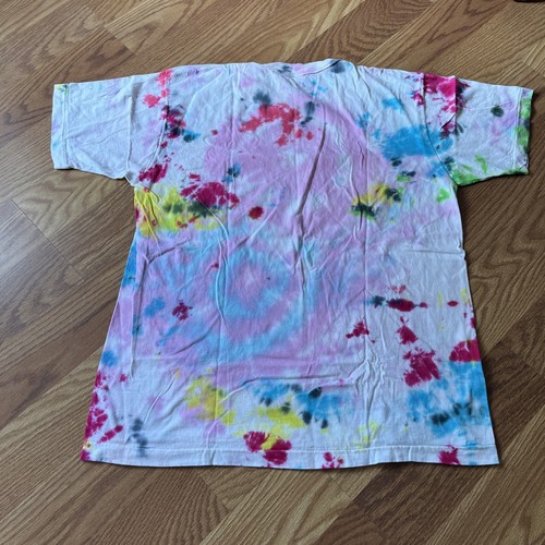 Vintage 80s Fruit of the Loom XL Tie Dye Marble Pink Blue T-Shirt Single Stitch - Picture 9 of 12
