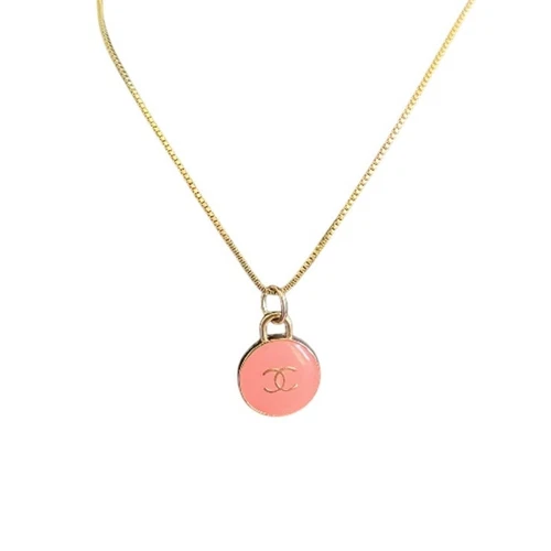 Chanel Bambino Rosa e Oro Cerchio CC Ciondolo Scatola Collana Cavo (CCXX033)