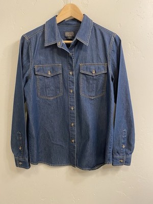 Pendleton Women's Size Medium Blue Chambray Denim Cotton Long Sleeve Blouse