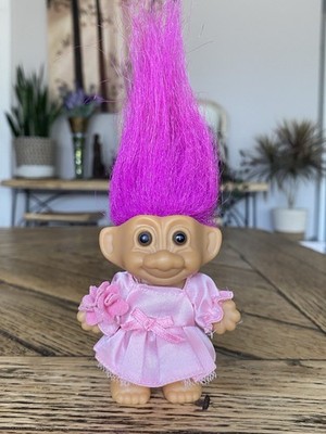 Vintage Trolls Russ 3 Flower Girl Wedding Party Hot Pink Hair