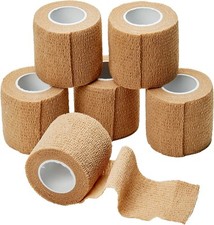6-Rolls 2 In x 5 Yds Tan Self Adhesive Bandage Rolls Wrap Vet Medical Wound Tape