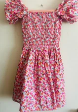 Janie & Jack Rose Pleated Dress Size 12 Pink Floral ruffle over the shoulder 