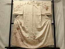 Japanese Kimono Embroidery Decorative Flower Gold Color Pure Silk
