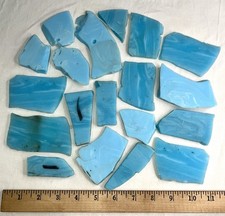**LOT OF 19** Baby Blue Swirl Slag Glass Slabs Different Sizes And Thicknesses!