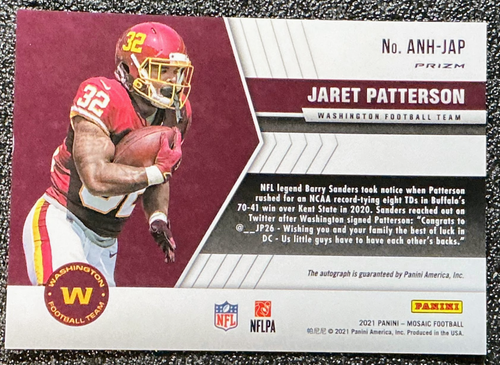 Jaret Patterson 2021 Panini Osaic #ANH-JAP No Huddle Autographs (RC, AU) - Bild 2 von 2