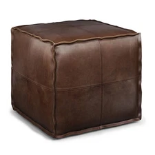 Wendal Square Pouf Distressed Dark Brown - WyndenHall
