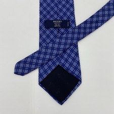 Brooks Brothers Mens OS Silk Necktie Blue Geometric Square Pattern Made in USA