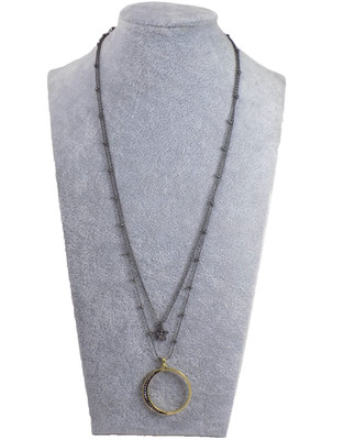 Lucky Brand Necklace Layered Chain Circle Crescent Moon Star Pendant Two-Tone