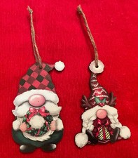 2 Pieces Christmas Gnome Wooden Hanging Ornaments 3.54"x3.34" 3.54"x2.36" - NEW