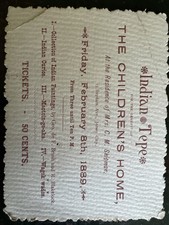 Rare 1889 Ticket Stub &ldquo;Indian Tepe&rdquo; Jersey City Children&rsquo;s Home Benefit
