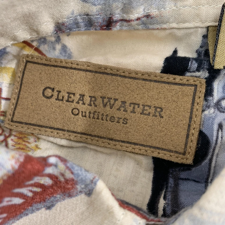 Camisa Clearwater Outfitters Para Hombre Grande Crema Estampado Coche Abotonada Hawaiana Retro Foto 4 de 4