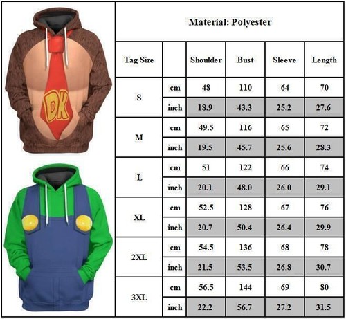 Mario Luigi Peach Bowser Donkey Kong Hoodie Super Bros Sweatshirt Top Erwachsene - Bild 3 von 18