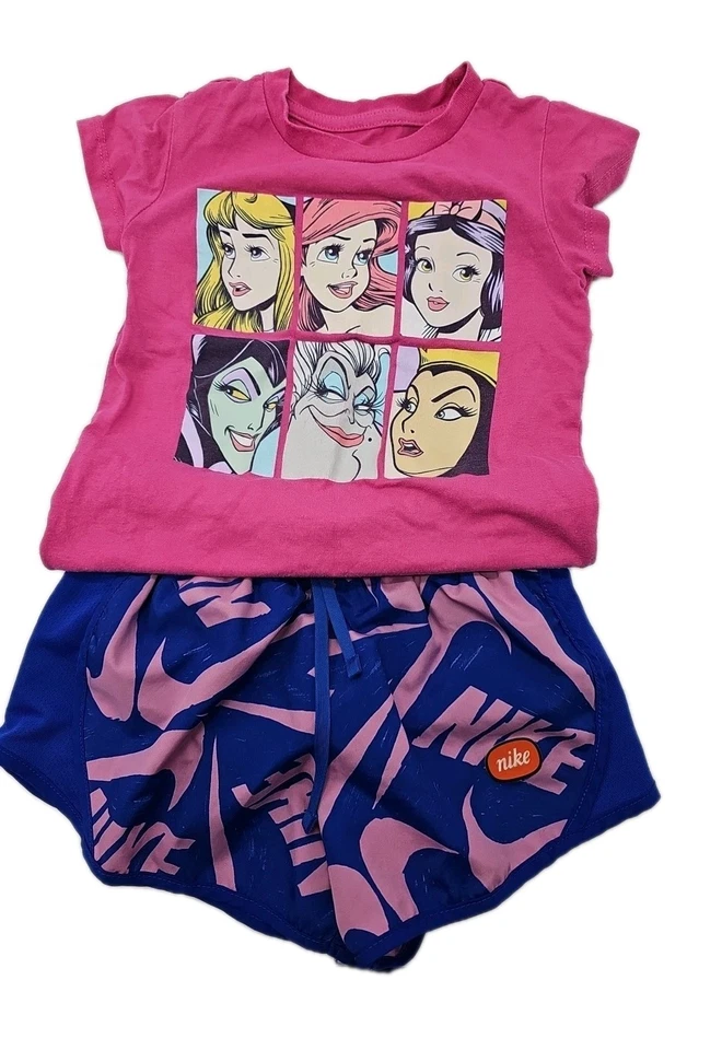 Nike Niñas Camisas Pantalones Cortos Trajes Lote 3-4 Años Floral Princesa Spellout Foto 2 de 4
