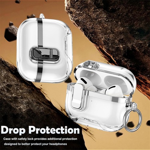 Estuche de bloqueo enchapado transparente con llavero y soporte para Airpods Pro 3ª 2025/2ª/4ª generación - Imagen 6 de 27
