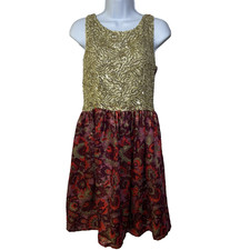 Anthropologie Wren Gold Sequin Floral Jacquard Cocktail Dress Size Medium Bling