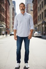 Lacoste Slim Fit Striped Button Down Shirt Mens Size 38