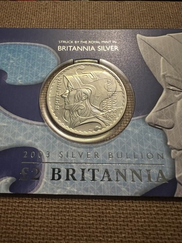 2003 Silver Bullion 1oz Britannia £2 Two Pound Coin Carded Royal Mint - Picture 2 of 4