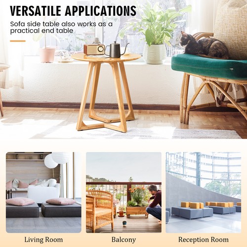 Solid Rubber Wood End Table 24" Round Side Table Beside Sofa&Bed for Small Space - Picture 8 of 11