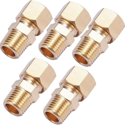 Brass Compression Tube Pipe Fitting Connector, Straight Coupling Adapter, 3/8'' T