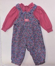 Vintage Floral Oshkosh 90  s Baby Girl  s Overalls w/Pink Snapsuit 18M Made in USA