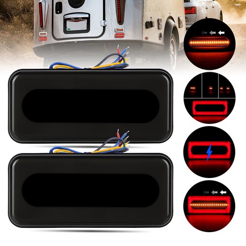 2X Smoke Red/Amber LED Truck Trailer Stop Turn Tail Brake Lights Flowing DRL 4" - Picture 3 of 13