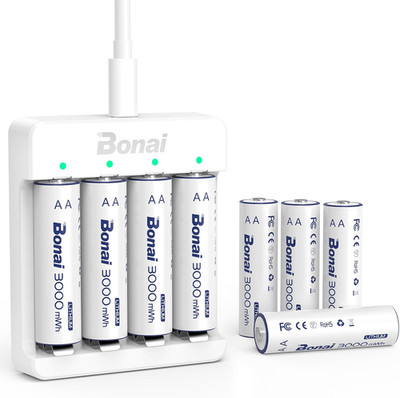 Rechargeable Lithium AA Batteries with Charger, 3000Mwh 1.5V AA Batteries for Bl