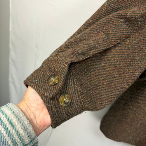 Woolrich Mens Forest Shirt Jacket Brown Herringbone Wool Blend Large Pockets - Picture 2 of 16