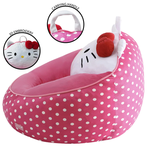 Hello Kitty Kids Compressed Foam Bean Bag Chair – Pink Plush Seat for Kids - Bild 5 von 12