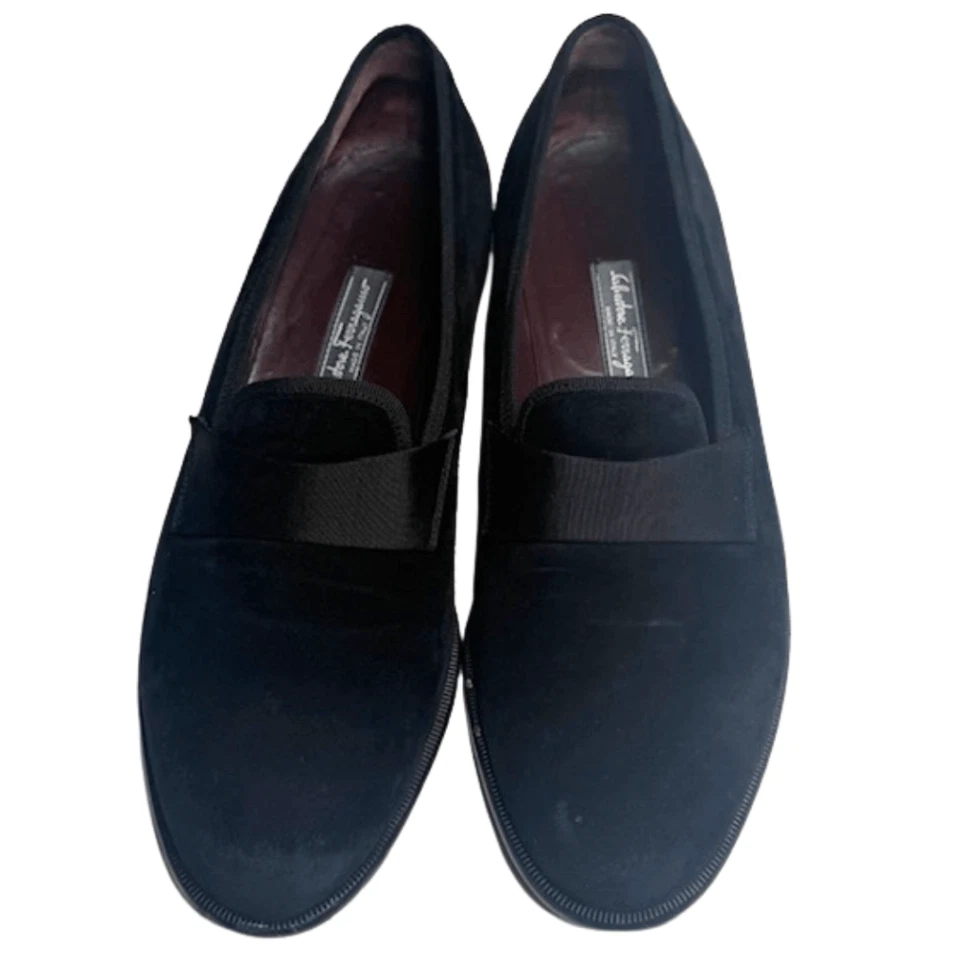 Salvatore Ferragamo Men's Suede Grosgrain Trim Dress Loafers Black Size 10.5 - Image 4 of 4