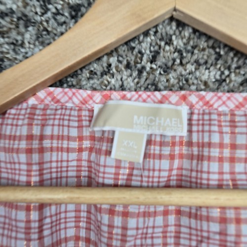 Michael Kors Top Womens XXL 2XL Red Plaid Wrap Blouse Semi Sheer Casual Ladies - Picture 6 of 7