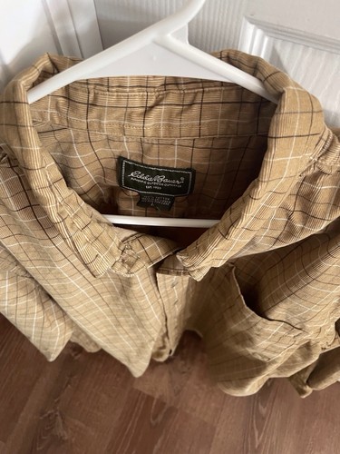 Eddie Bauer Herren L gelb gold braun kariert Cord Langarm Hemd mit Knöpfen - Bild 5 von 7