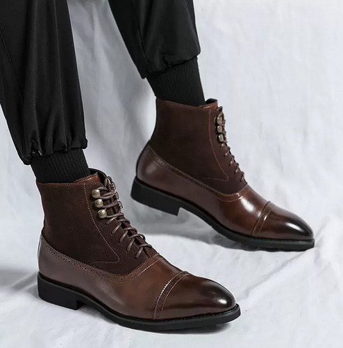 Herren Formell Spitz zulaufend Stiefeletten Leger Kunstleder Schnürung Britische Schuhe - Bild 9 von 9