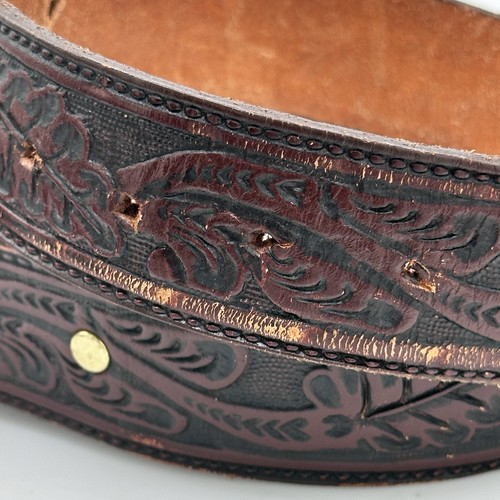 Vintage Eagle Brand Leather Belt Western Tooled Initial J Size 44 USA - Picture 8 of 12