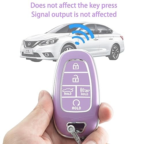 for hyundai key fob cover with keychian,TPU Protection 5 buttons Silver Purple - Picture 7 of 7