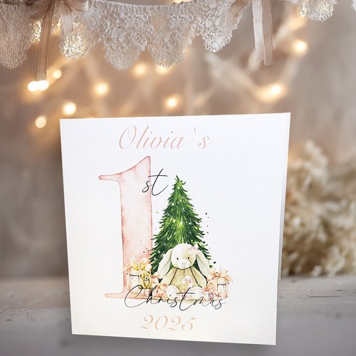Babys First Christmas Card 8"x8" Large Custom Rabbit Keepsake Bunny Xmas Gift - Picture 8 of 10