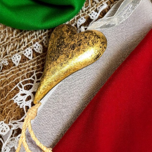 Christmas Gold Heart Ornament with Jingle Bells Ribbon Hanger - Picture 3 of 8