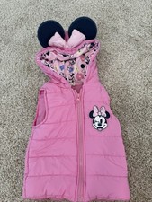 Disney Minnie Mouse Pink Hooded Puffer Vest Insulated Full Zip Girls 2T
