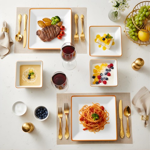 12-Piece Dinnerware Set, Melamine Dishes Set with Bowls and Plates, Non-break... - Picture 4 of 8