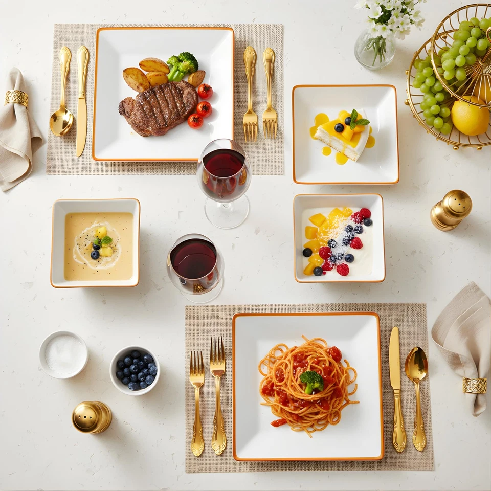 12-Piece Dinnerware Set, Melamine Dishes Set with Bowls and Plates, Non-break... - Image 4 of 4