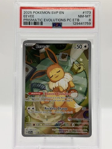 2025 POKEMON PRISMATIC EVOLUTIONS POKEMON CENTER ETB SVP PROMO EEVEE #173 PSA 8