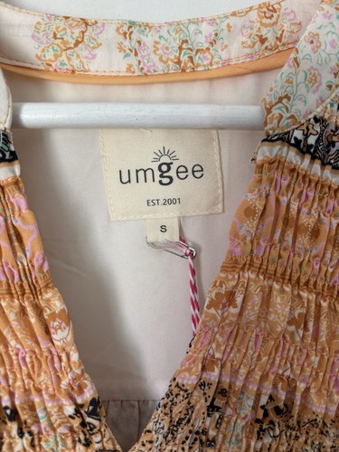 UMGEE Dress Small Womens Boho Maxi Long Puff Sleeve Floral Orange Aline New - Picture 6 of 13