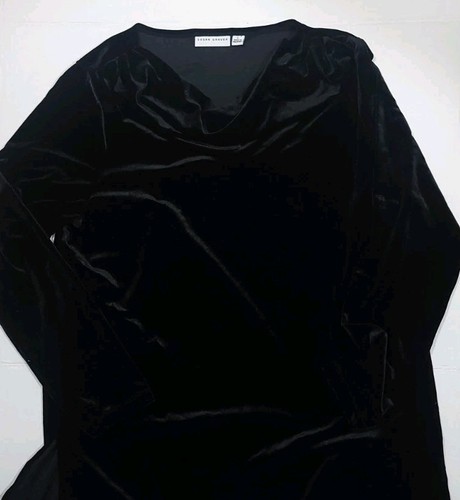 Susan Graver Knit Velvet 3/4 Sleeve Top Black Large holiday womens shirt - Picture 2 of 5