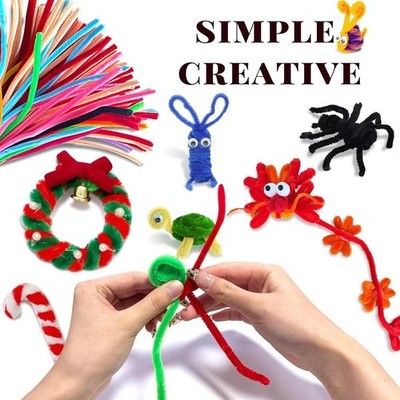 100pcs Chenille Stems Pipe Cleaners Kids Plush Educational Toy DIY Blue Pipe 