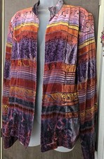 Coldwater Creek Velvet Burnout Blazer Jacket Womens 1X Fall Autumn Orange Purple