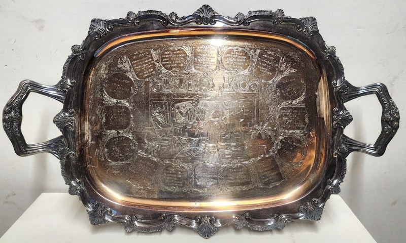 Vintage Beautiful Etched silverplate Footed Serving Tray with Club Drinks